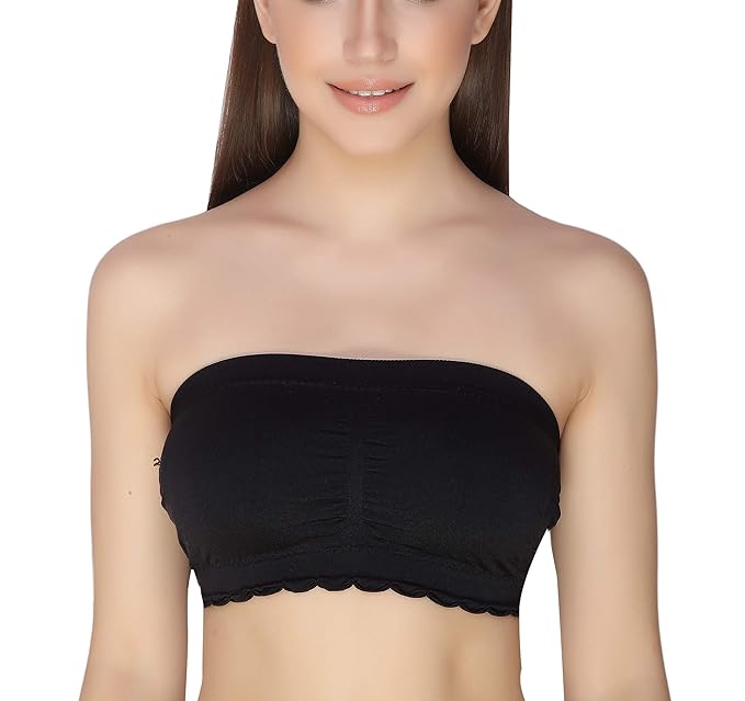 GLAMORAS Women’s Nylon Spandex Tube Bra – Padded, Wire-Free, Seamless, Strapless, Stretchable Bandeau Bralette